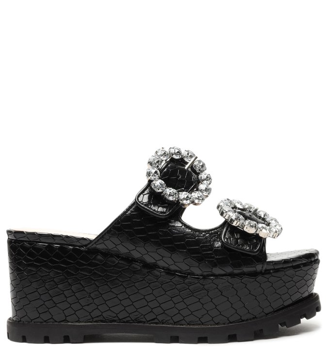 Sandália Tamanco Plataforma Cobra Preta