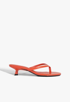 Sandália Mule Tiras Salto Baixo Couro Laranja