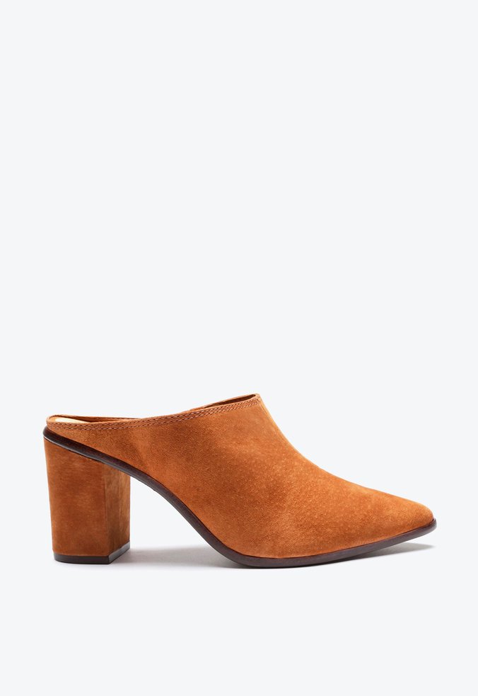 Sapato Mule Salto Bloco Nobuck Caramelo