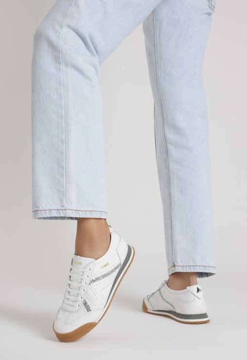 Tênis Retrô Couro Glitter Branco