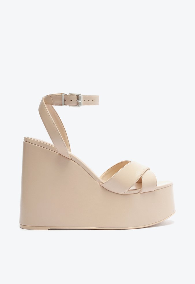 Sandália Hilda Wedge Couro Bege