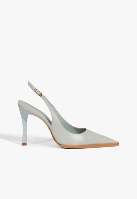 Sapato Scarpin Slingback Couro Madeira Azul