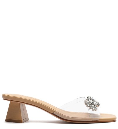 Sandália Mule Salto Baixo Vinil Transparente Pedras | Schutz