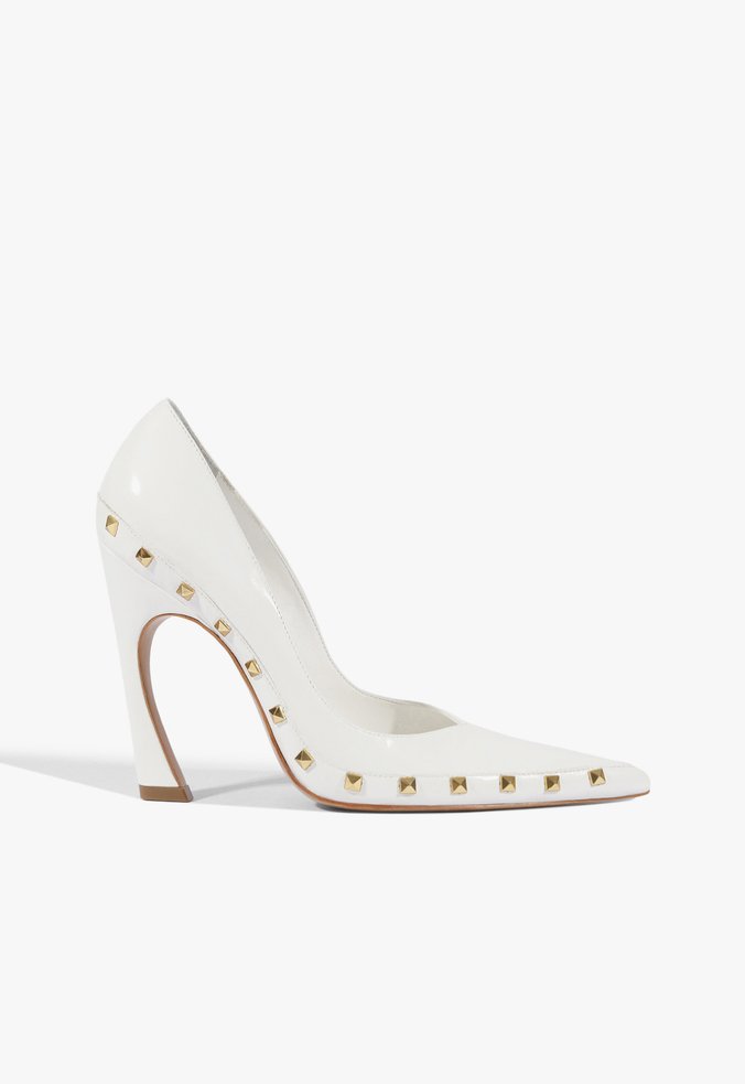 Scarpin Lexi Studs Salto Alto Couro Branca