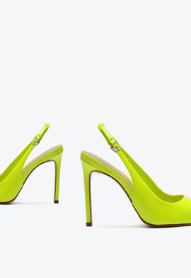 Sapato Slingback Scarpin Verniz Verde Neon