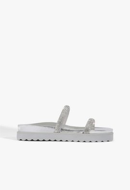 Sandália Papete Sparks Tiras Brilho Prata