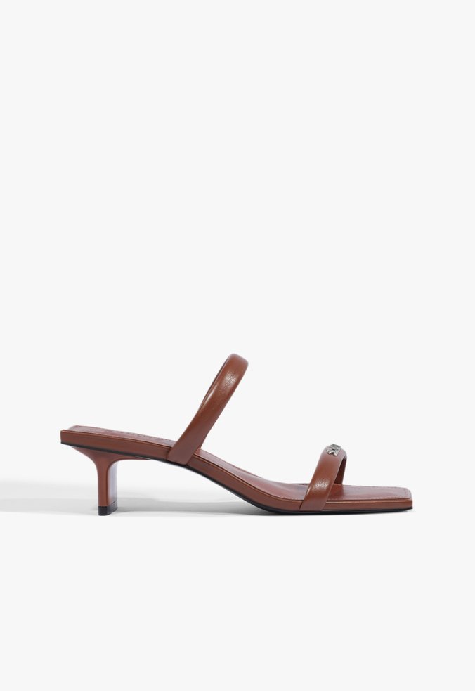 Sandália Mule Glam Couro Marrom