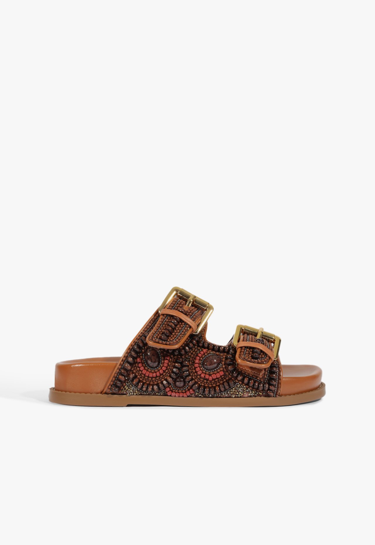 Sandália Papete Tiras Couro Miçangas Marrom | Schutz