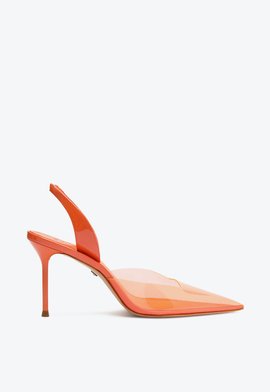 Pump Lora Couro e Vinil Laranja