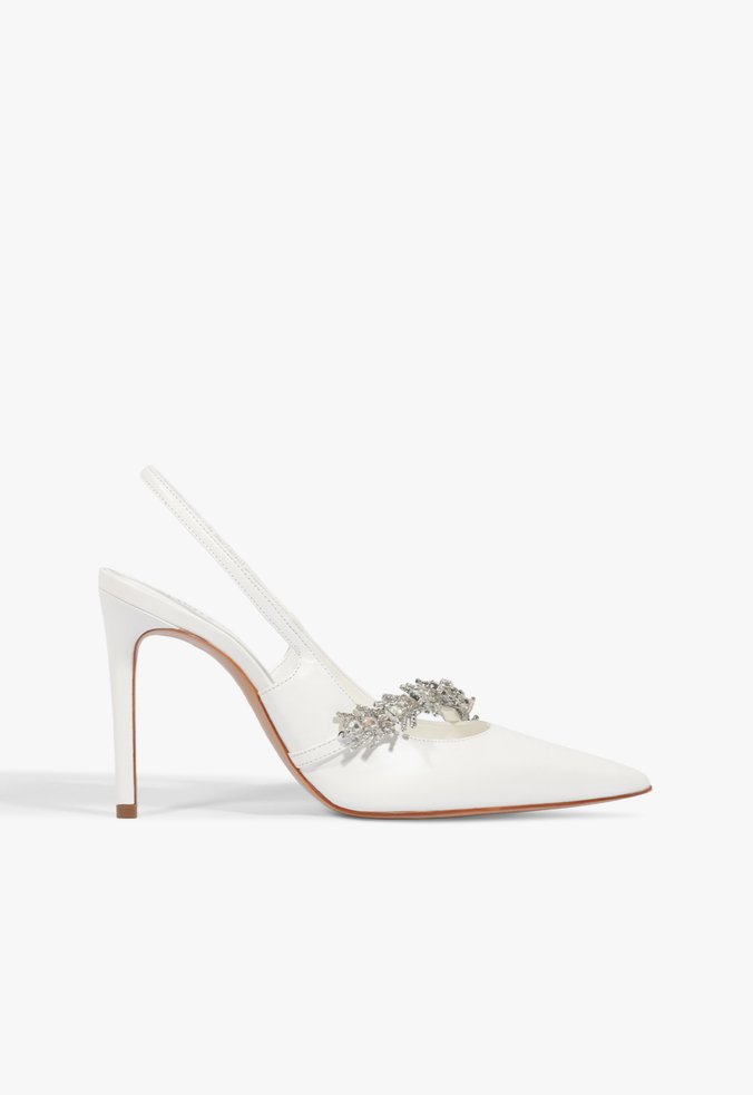 Scarpin Slingback Pedrarias Couro Branca