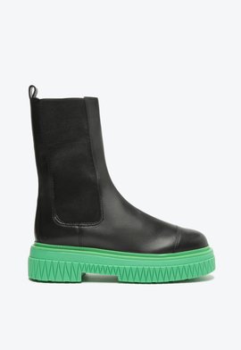 Bota Chelsea Cano Médio Lincoln Couro Preta e Verde