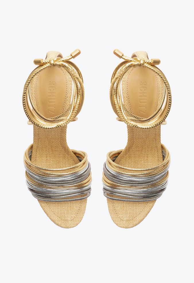 Sandália Salto Alto Tiras Dourada