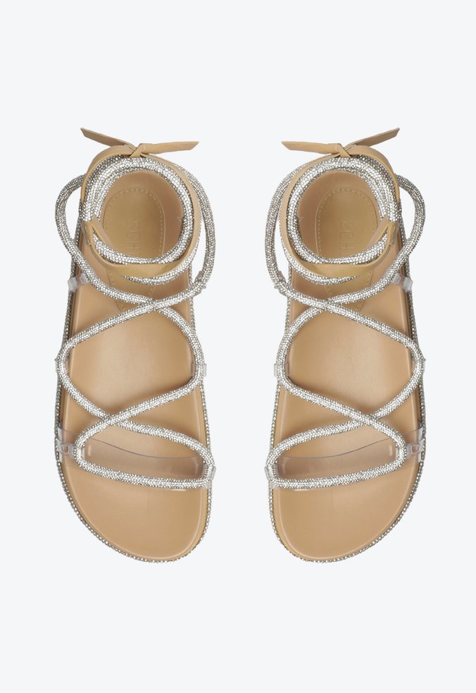 Sandália Papete Flatform Chay Brilho Bege