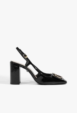 Sapato Scarpin Slingback Salto Bloco Alto Preto