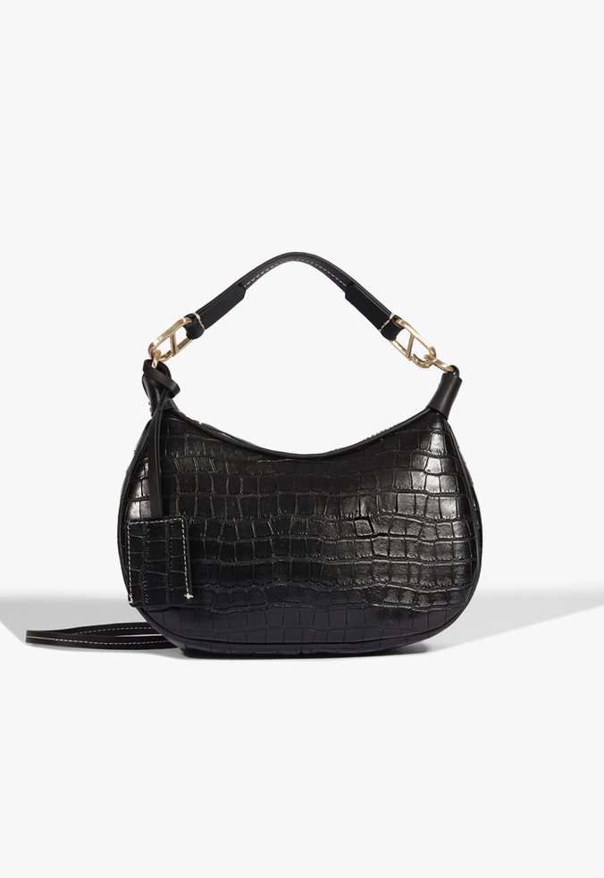 Bolsa Shoulder Couro Croco Preta