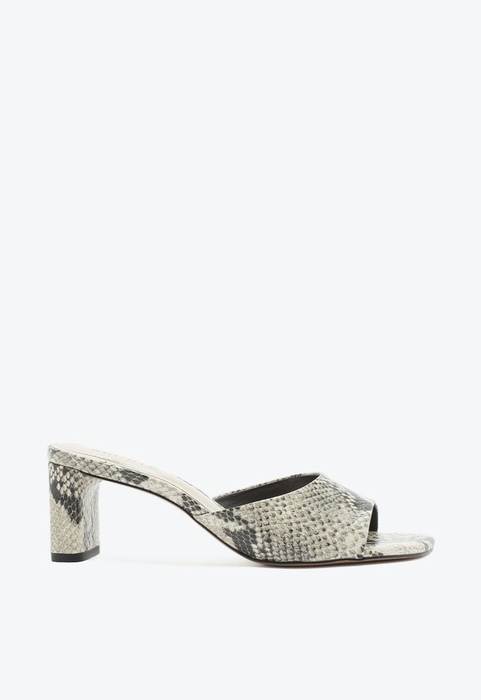 Sandália Mule Salto Bloco Baixo Animal Print
