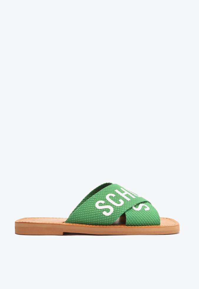 Sandália Rasteira de X Logomania Tecido Verde