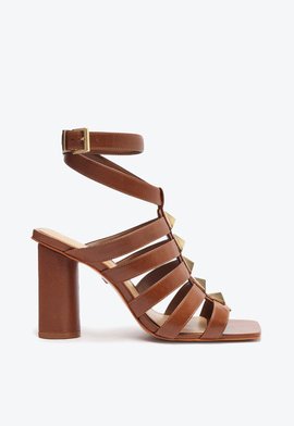 Sandália Salto Bloco Couro Marrom