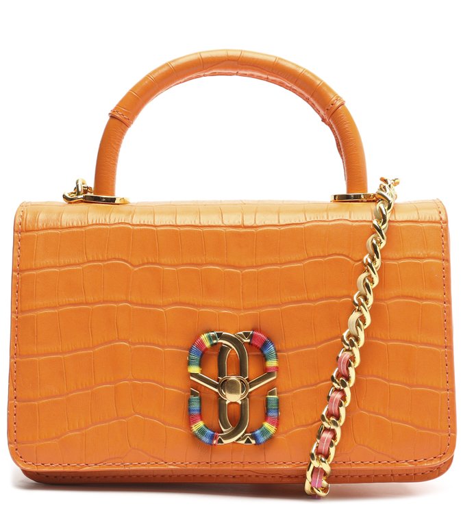 Bolsa Tiracolo Pequena Rainbow Couro Croco Laranja