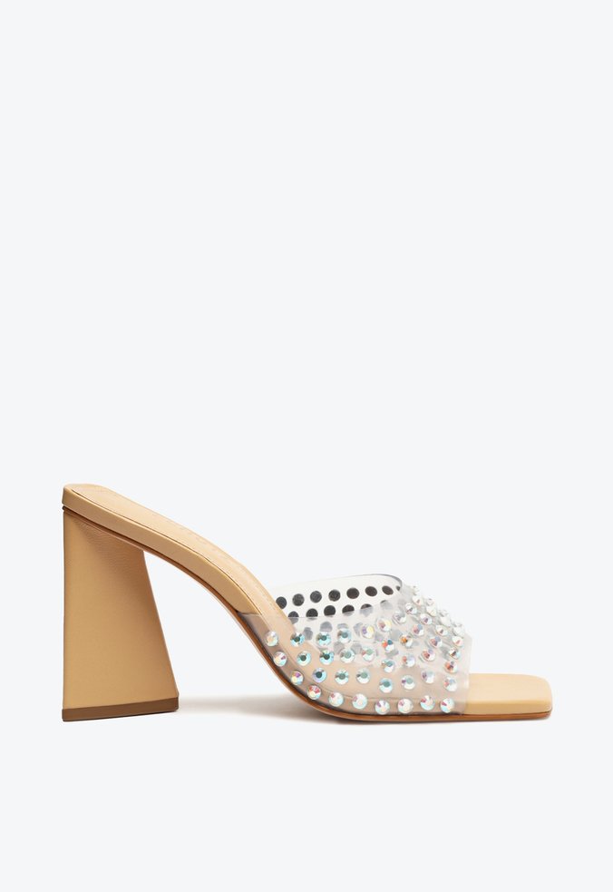 Sandália Mule Salto Bloco Lizah Crystal
