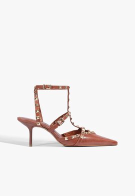 Scarpin Studs Miorle Couro Marrom
