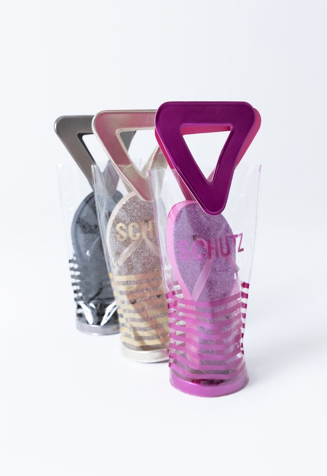 Kit Chinelo Glitter Bolsa Vinil Dourada