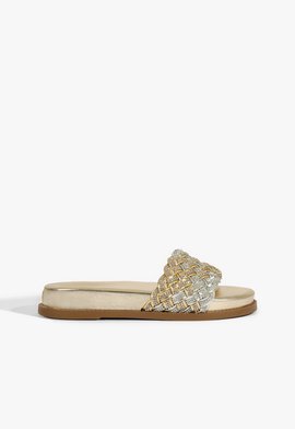 Sandália Papete Couro Mettalic