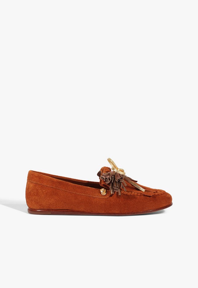 Mocassim Alina Camurça Franjas Marrom