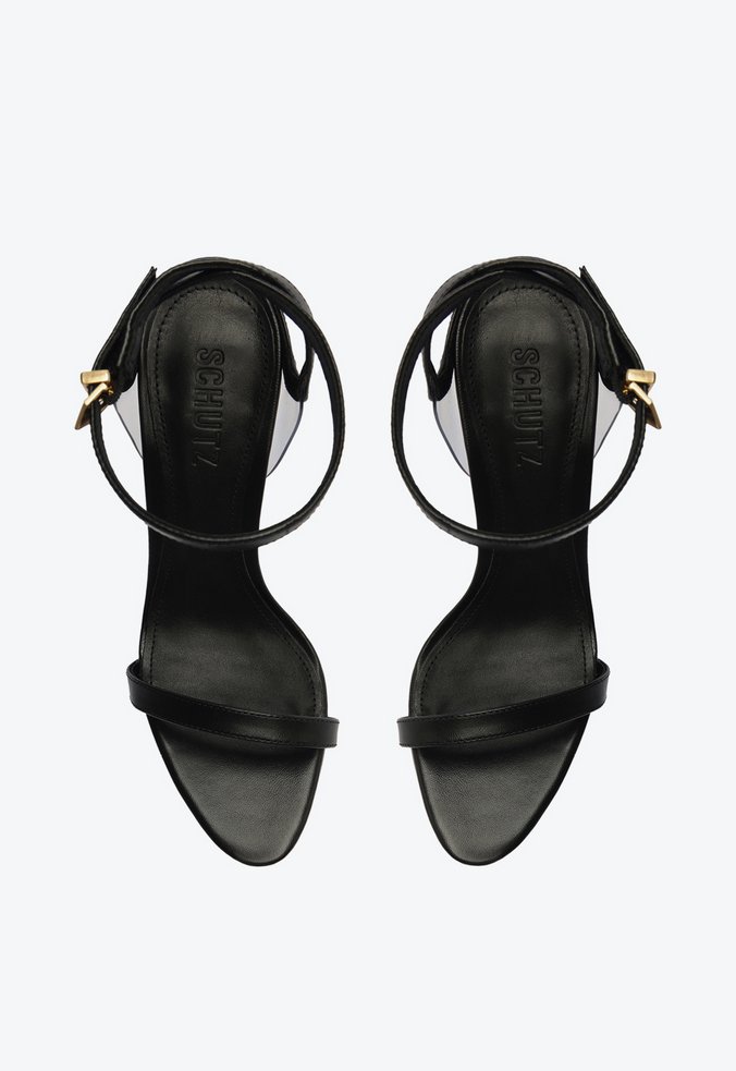 Vista 3 Sandália Salto Skye High Stiletto Couro Preta Preto Preto