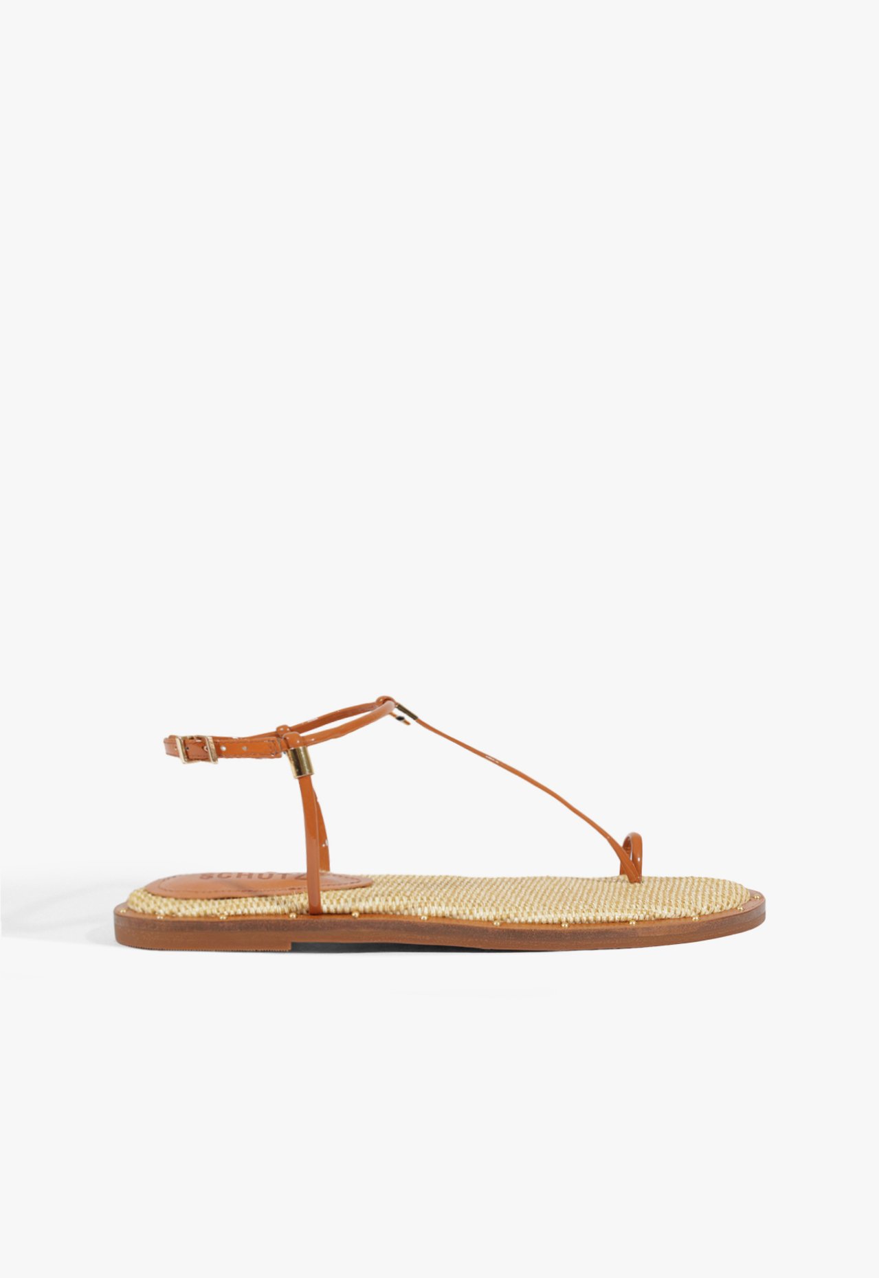 Sandália Rasteira Couro Ráfia Marrom | Schutz