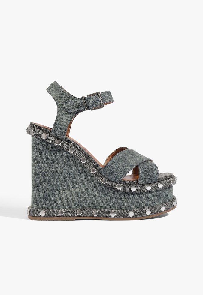 Sandália Plataforma Tifani Couro Jeans