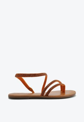 Sandália Rasteira Julia Tiras Pedraria Laranja