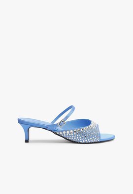 Sandália Louise Low Tecido Azul Crystal by Swarovski