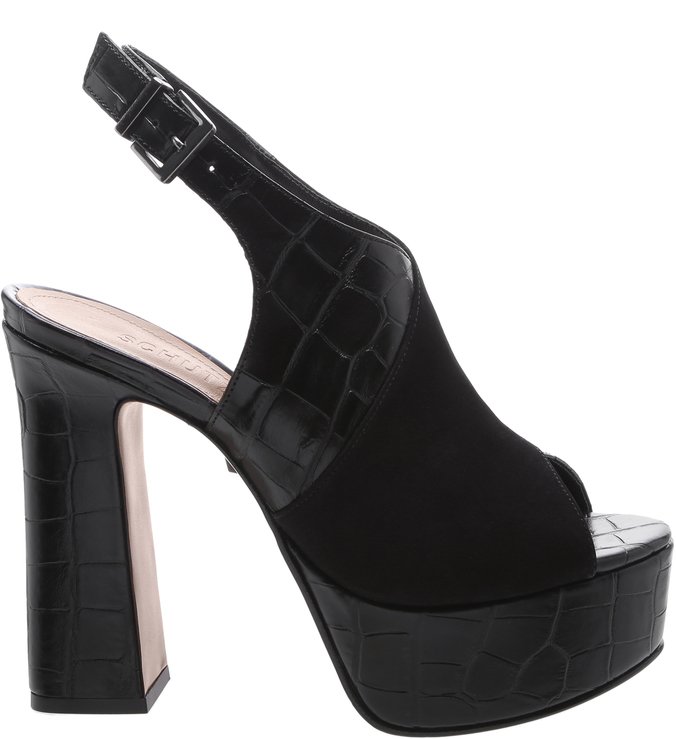 Sandália Salto Bold Croco Black