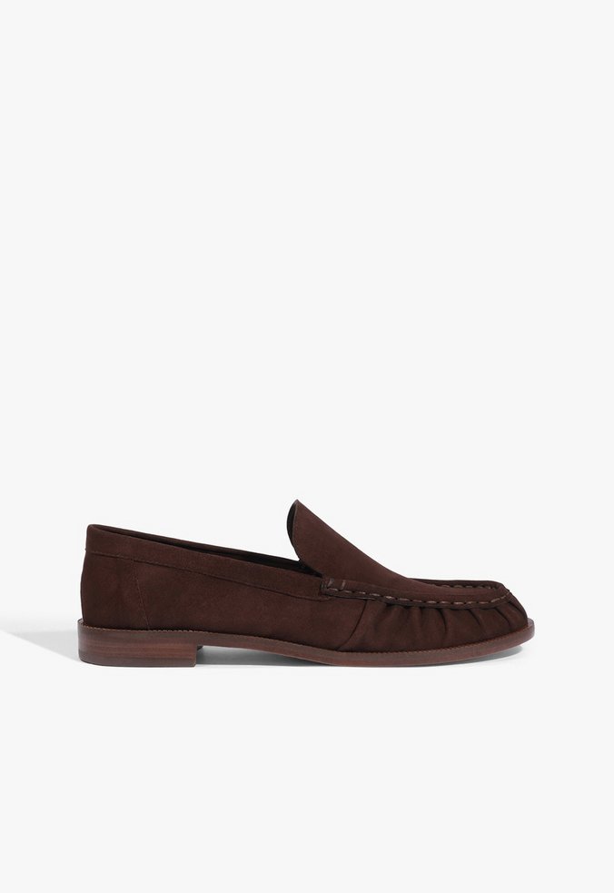 Mocassim Tyla Bico Redondo Franzido Couro Marrom