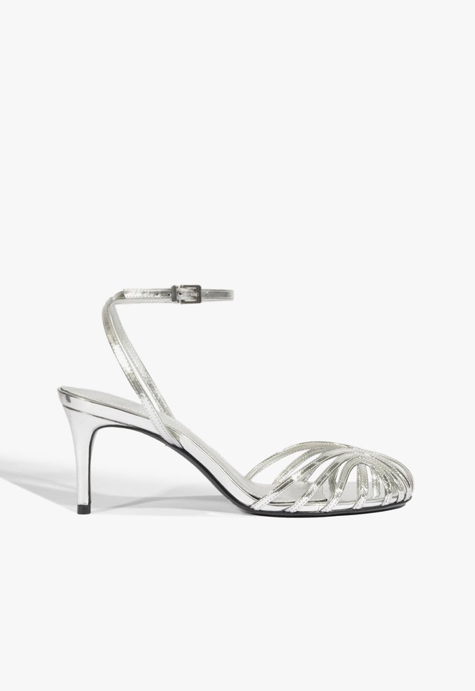 Sandália Salto Médio Liana Couro Prata