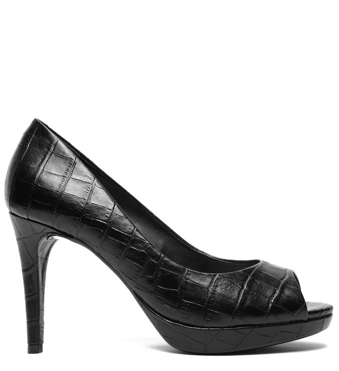 Scarpin Peep Toe Croco Black