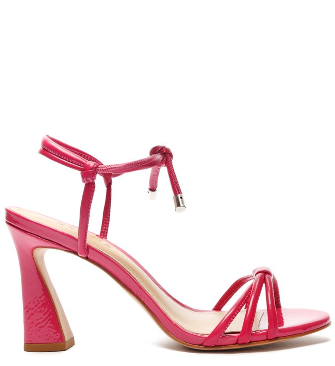 Sandália Salto Amarração Couro Rosa