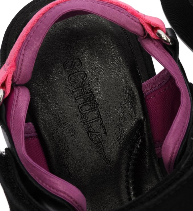 Sandália Papete Velcro Preta e Rosa