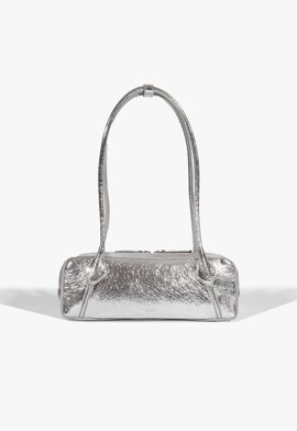 Bolsa Baguete Couro Prateada