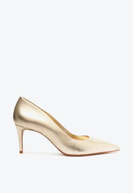 Sapato Scarpin Lena Low Couro Dourado