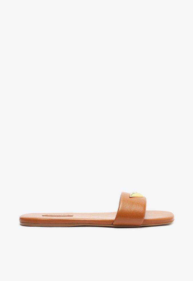 Chinelo Casual Flats Couro Marrom