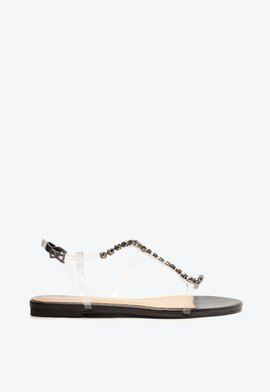 Sandália Rasteira Snake Pedras Vinil Preta