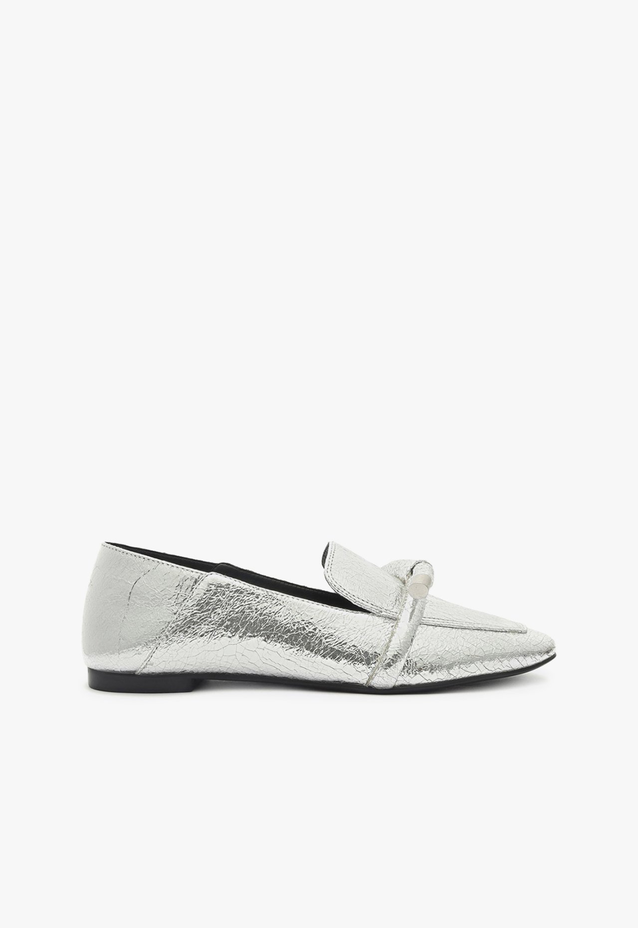 Mocassim Nó Metalizado Couro Croco Prata | Schutz
