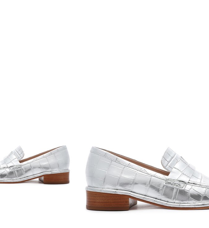 Schutz x Ginger Mocassim Croco Prata Schutz x Ginger Mocassim Croco Prata