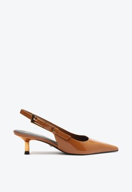 Scarpin Slingback Ciara Pump Mid Couro Marrom