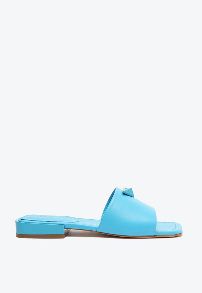 Sandália Mule Rasteira Couro Triangle Azul