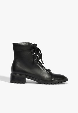 Bota Coturno Tratorado Couro Preta