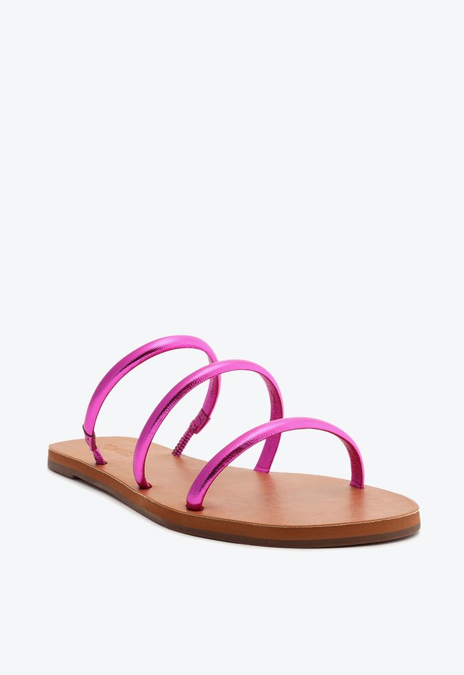 Sandália Rasteira Slide Tiras Metalizada Rosa Sandália Rasteira Slide Tiras Metalizada Rosa