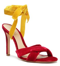 Sandália Camurça Tiras Amarela e Vermelha